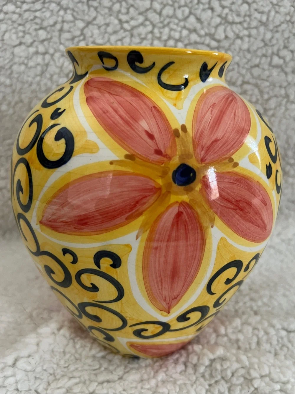 Vintage Favanol Portuguese Art Pottery Vase Signed Portugal, Hand Painted 8”